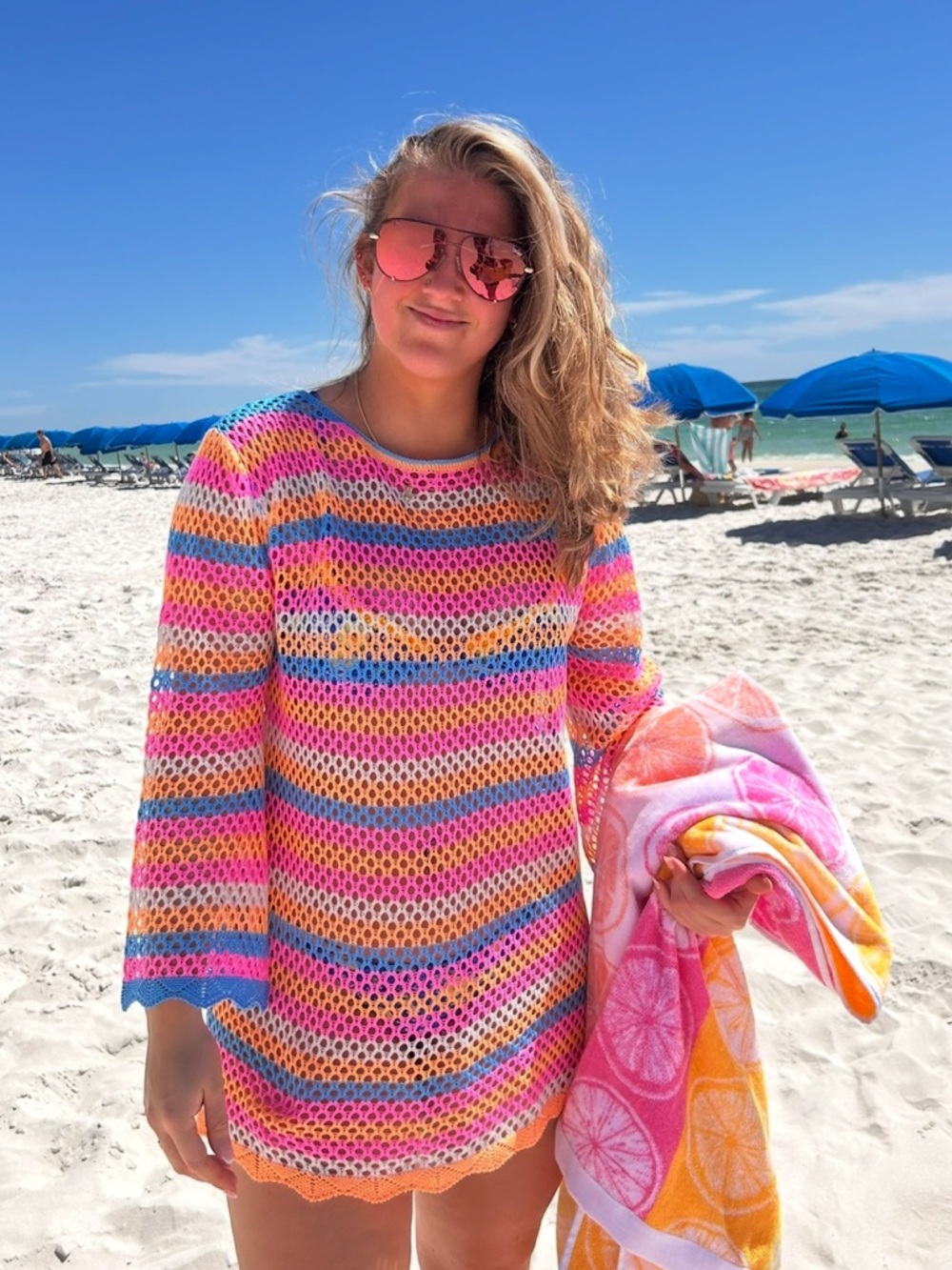 Shiraleah Women's Multicolor Striped Crochet Beach Cover-Up Dress